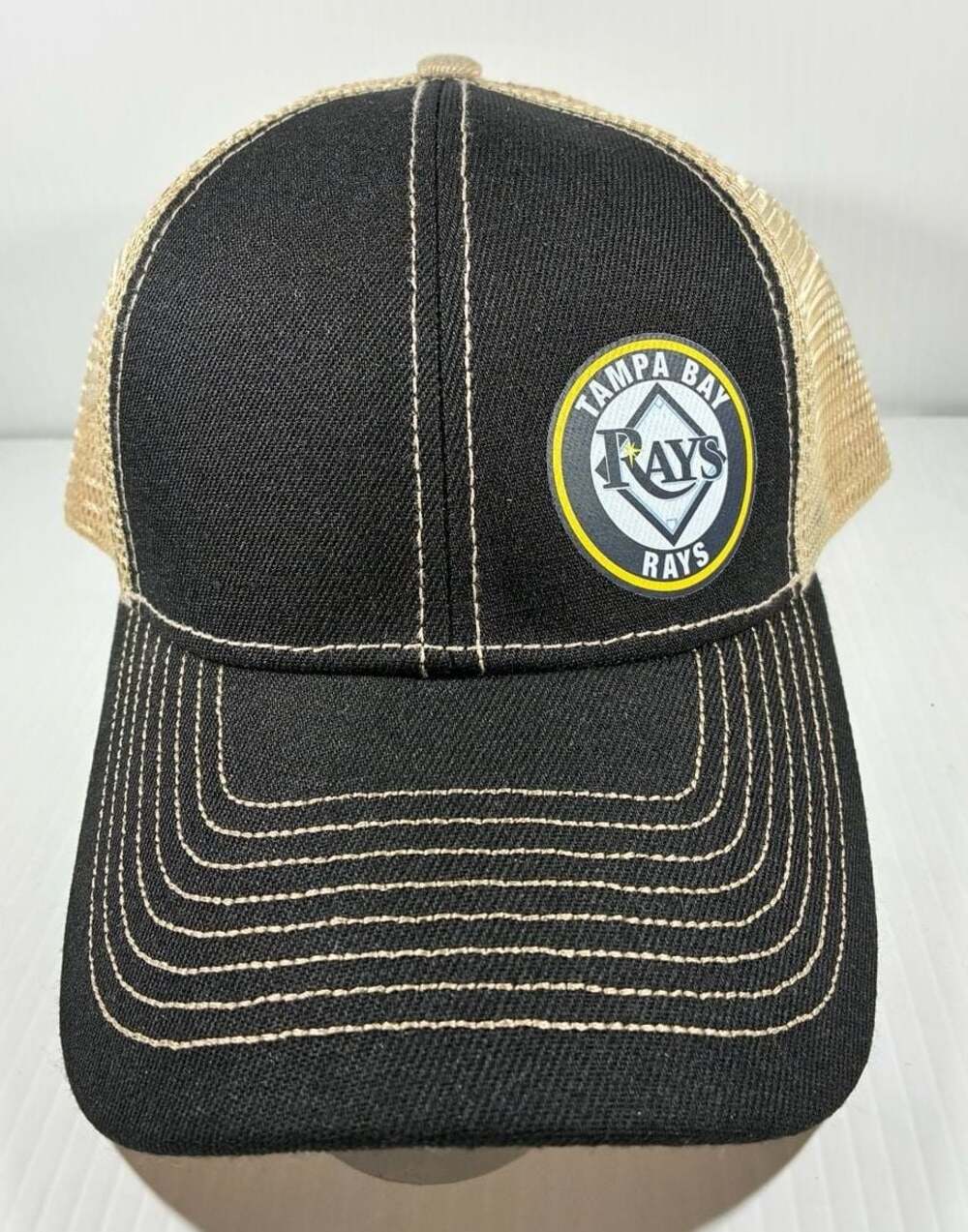 Tampa Bay Rays Baseball Cap Black Tan Mesh Contrast Stitching Adjustable